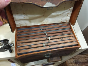 Abercrombie & Fitch leather salmon fly case with 150 unused salmon flies