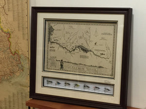 Salmon River Map with Barry Mill Flies (framed) 