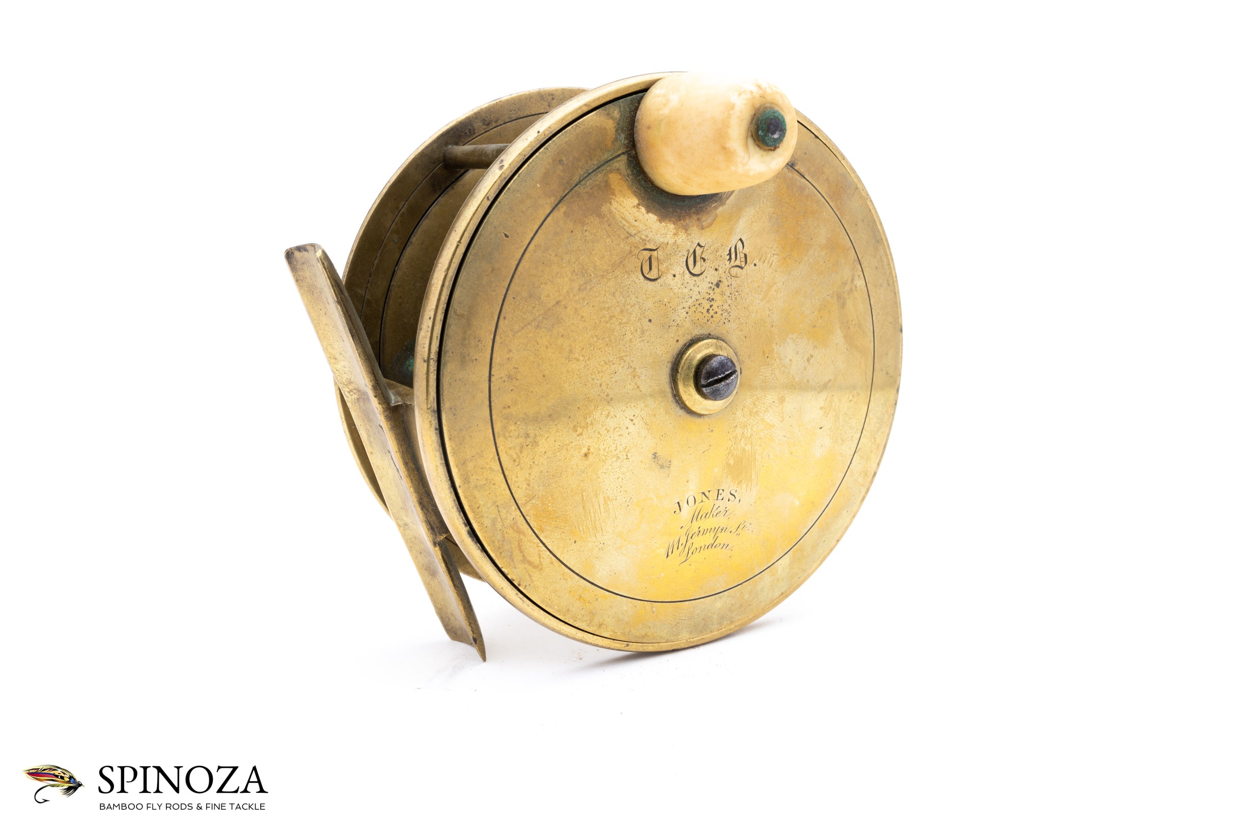 antique brass fishing reels Jones of London Brass Reel 4 1/2"
