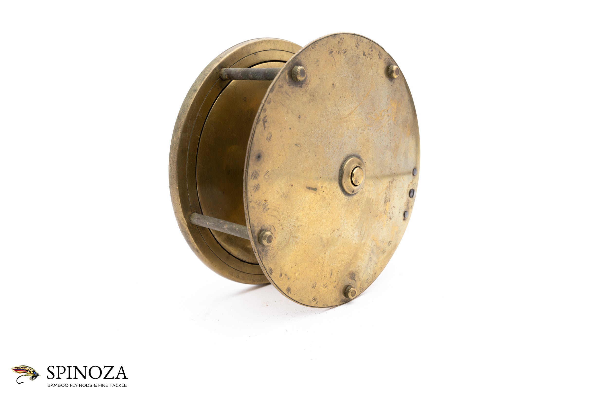 brass indian reproduction fishing reel Jones of London Brass Reel 4 1/2"