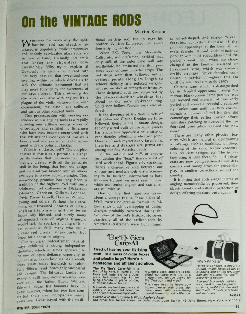 Fly Fisherman Magazine Winter 1974 - Marty Keane article 
