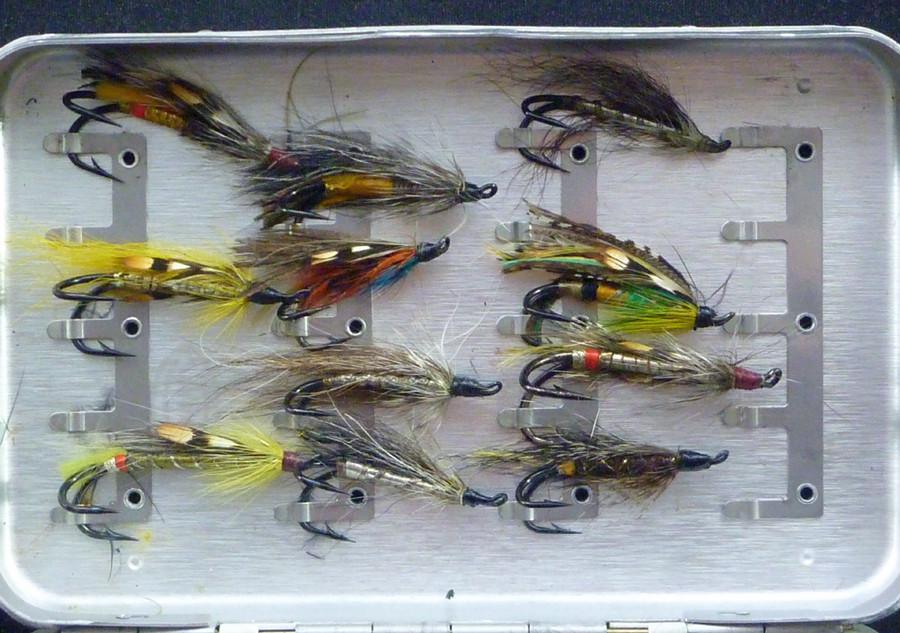 Perrine Salmon Fly Box (clips) with 58 flies