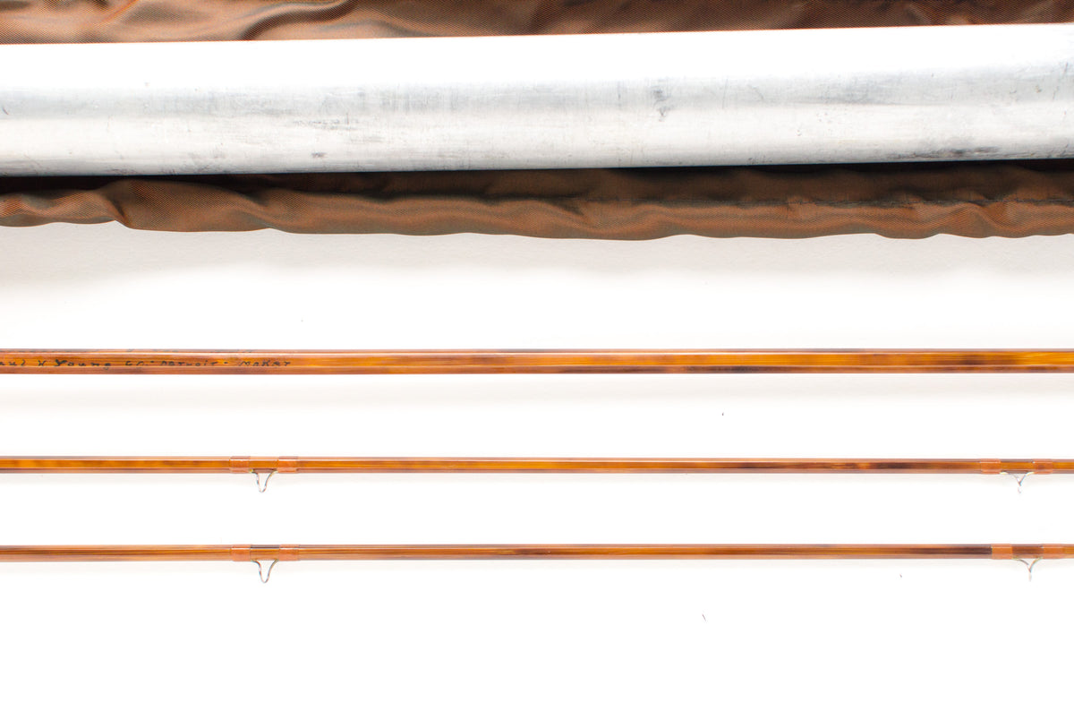 Paul Young Bamboo Fly Rod Parabolic 15 8' 2/2 4 oz - rod sections with guides and wraps