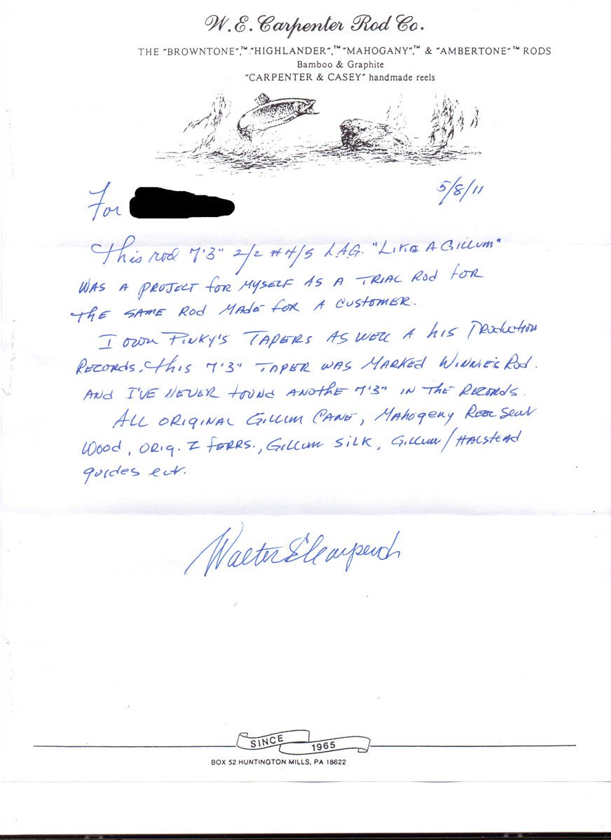 Walt Carpenter "Like a Gillum" 7'3 2/2 4-5wt Bamboo Rod 