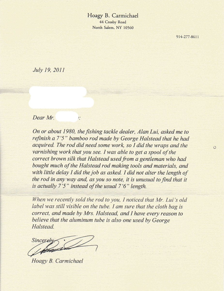 Halstead, GH - 7'5 2/2 5wt Bamboo Rod 