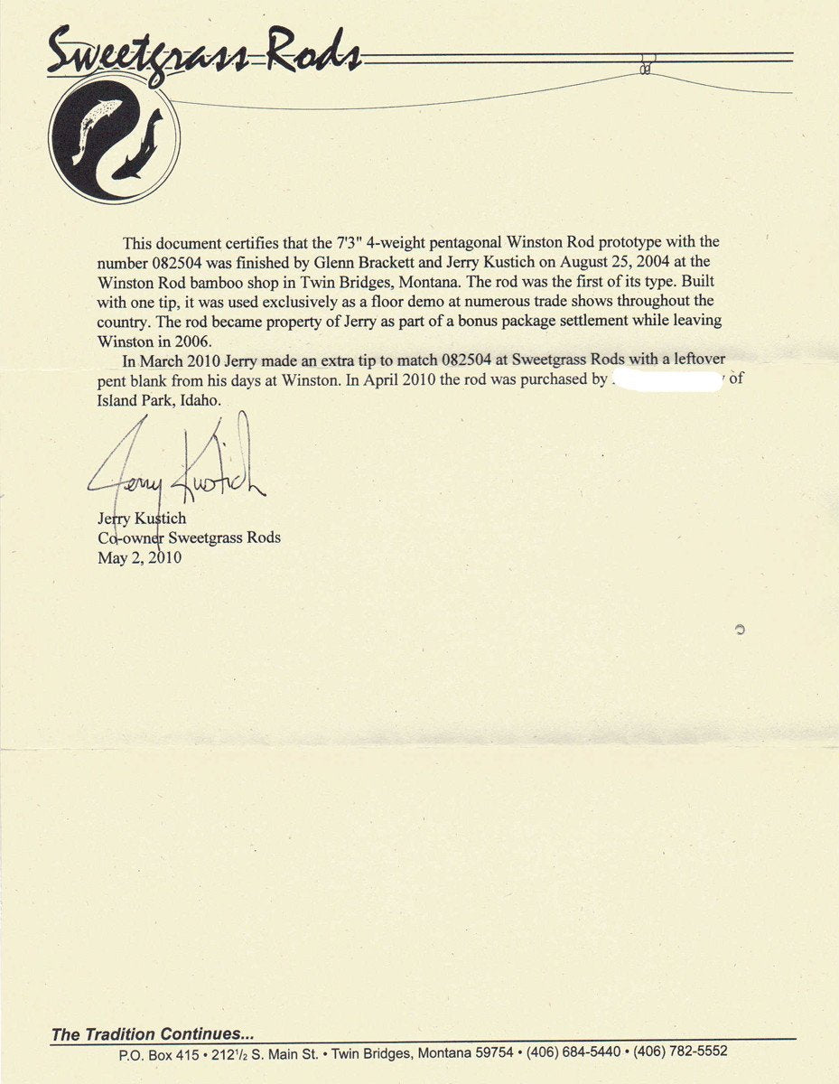 Winston Bamboo Rod - Penta Prototype 7'3 2/2 4wt