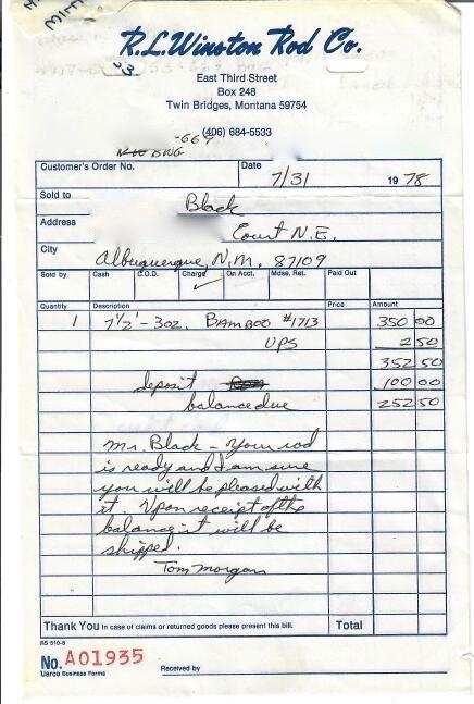 R.L. Winston Bamboo Rod (Morgan-Era) 7'6" 2/2 #4/5 - maker signature and rod markings