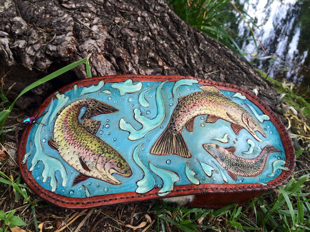 Annie Margarita Leather Reel Case - "Rockin' Rainbows" 