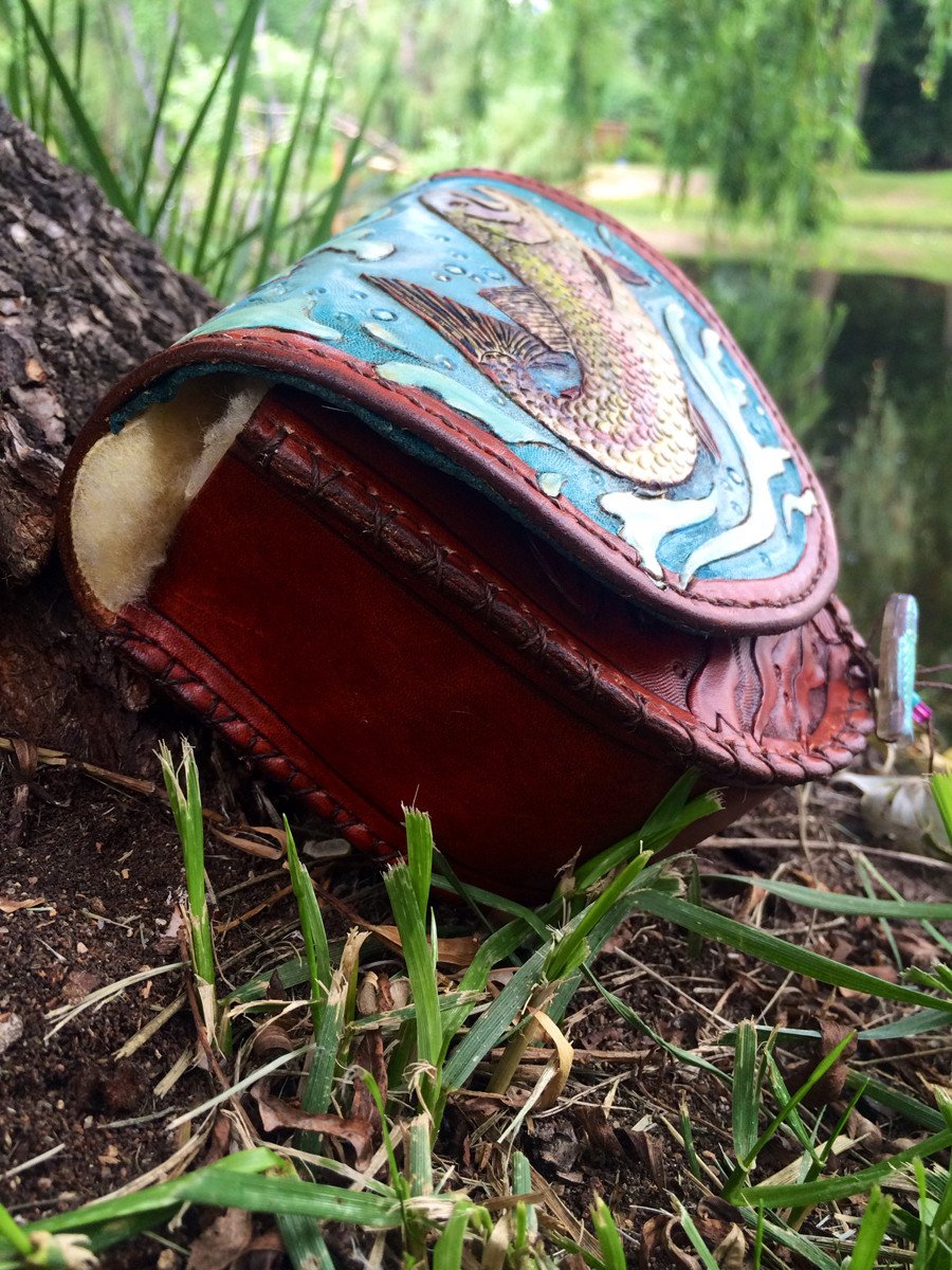 Annie Margarita Leather Reel Case - "Rockin' Rainbows"