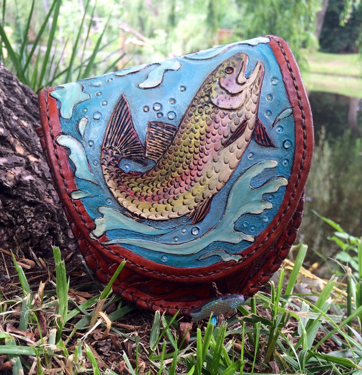 Annie Margarita Leather Reel Case - "Rockin' Rainbows" 