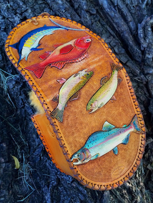 Annie Margarita Leather Reel Case - "One Fish, Two Fish, Red Fish, Blue Fish"