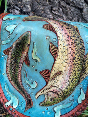 Annie Margarita Leather Reel Case - "Rockin' Rainbows"