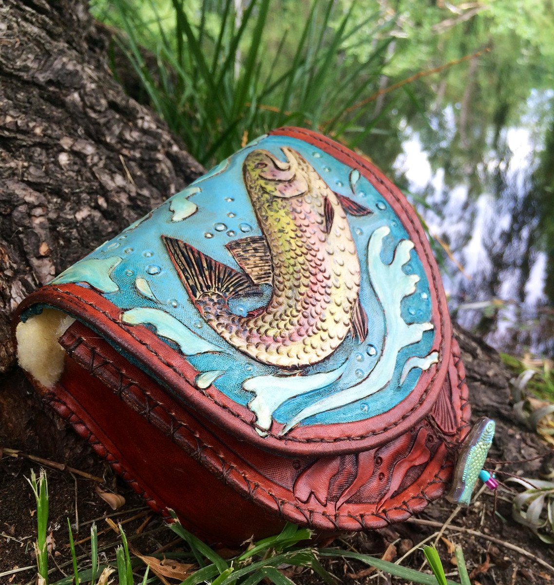 Annie Margarita Leather Reel Case - "Rockin' Rainbows" 